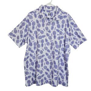 Deolax Purple and White Pineapple Men's Short Sleeve Polo Shirt  Size XL